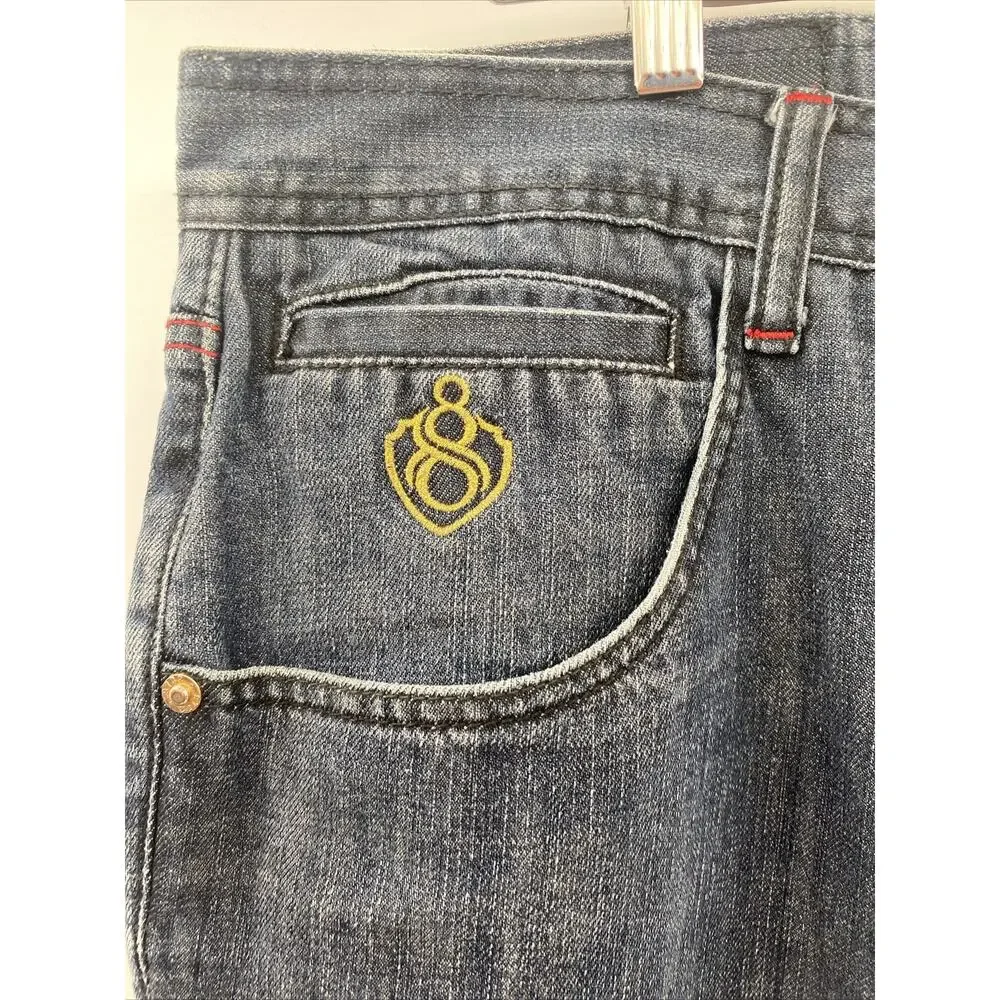 8732 Eight 732 Men's Sz Actual 34x32 Tag 36x34 Dark Wash Embroidered Denim Jeans